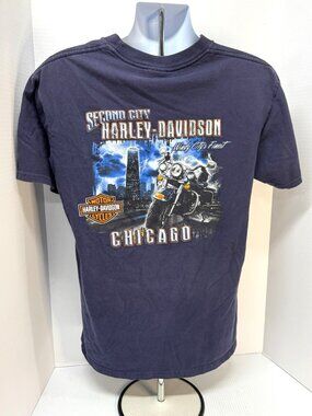 Harley Davidson Navy Pocket T-Shirt Mens Large Second City Chicago